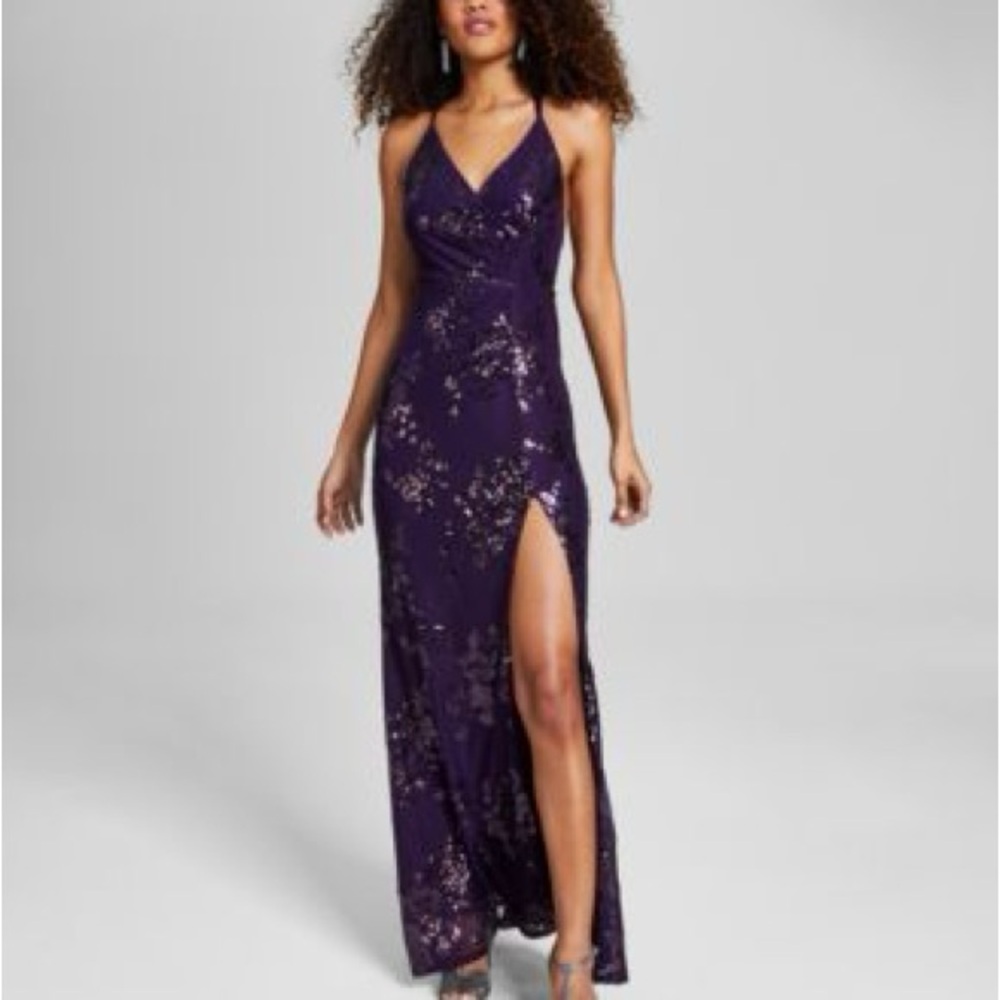 Elegant Purple Sequin Evening Gown